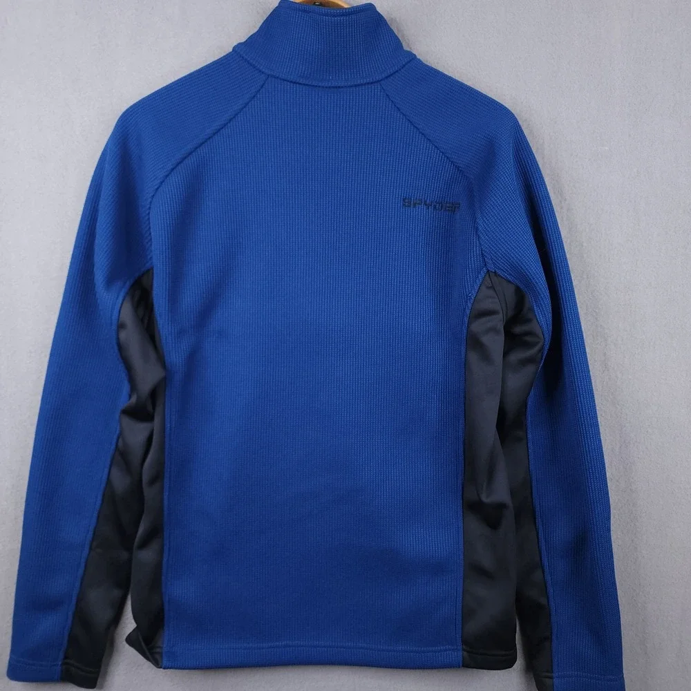 Spyder Mens Blue Black Quarter Zip Waffle Knit Fleece Pullover Jacket 229517 M